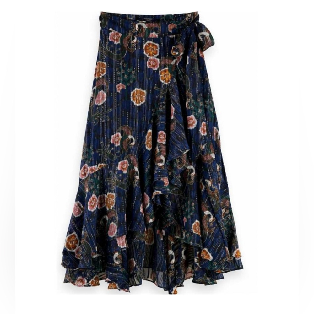 Scotch & Soda Asymmetrical Floral Skirt in Navy and Pink
